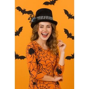 Black Top Hat Rhinestone Band Striped‎ Ball Gothic Costume Party Accessory